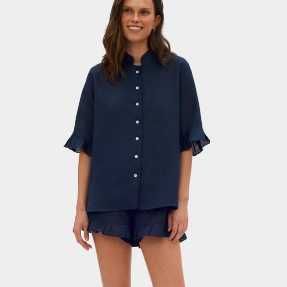 Daily Sleeper Navy Linen Lounge Suit - Picture 2 of 3